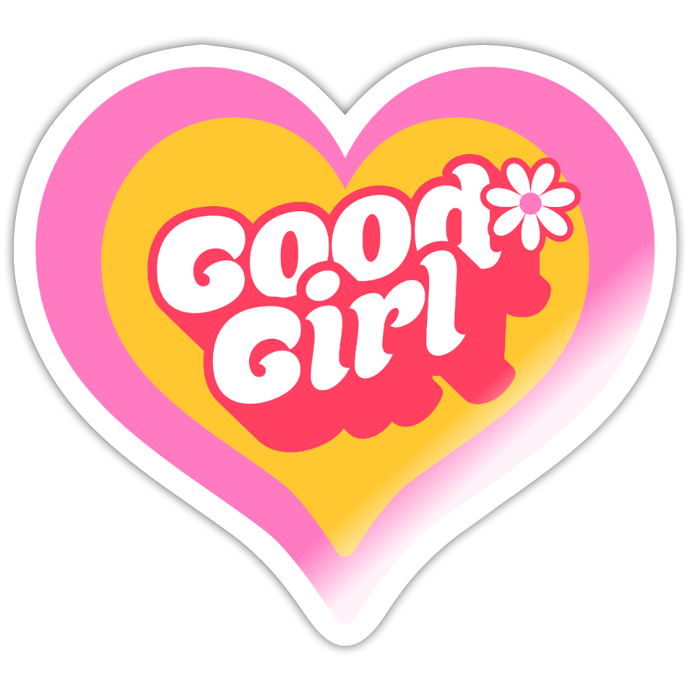Retro Good Girl Heart Vinyl Sticker - white glossy