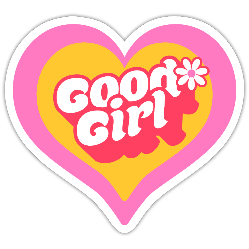 Retro Good Girl Heart Vinyl Sticker - white matte