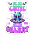 Best Cutie Galaxy Alien Vinyl Sticker - white matte