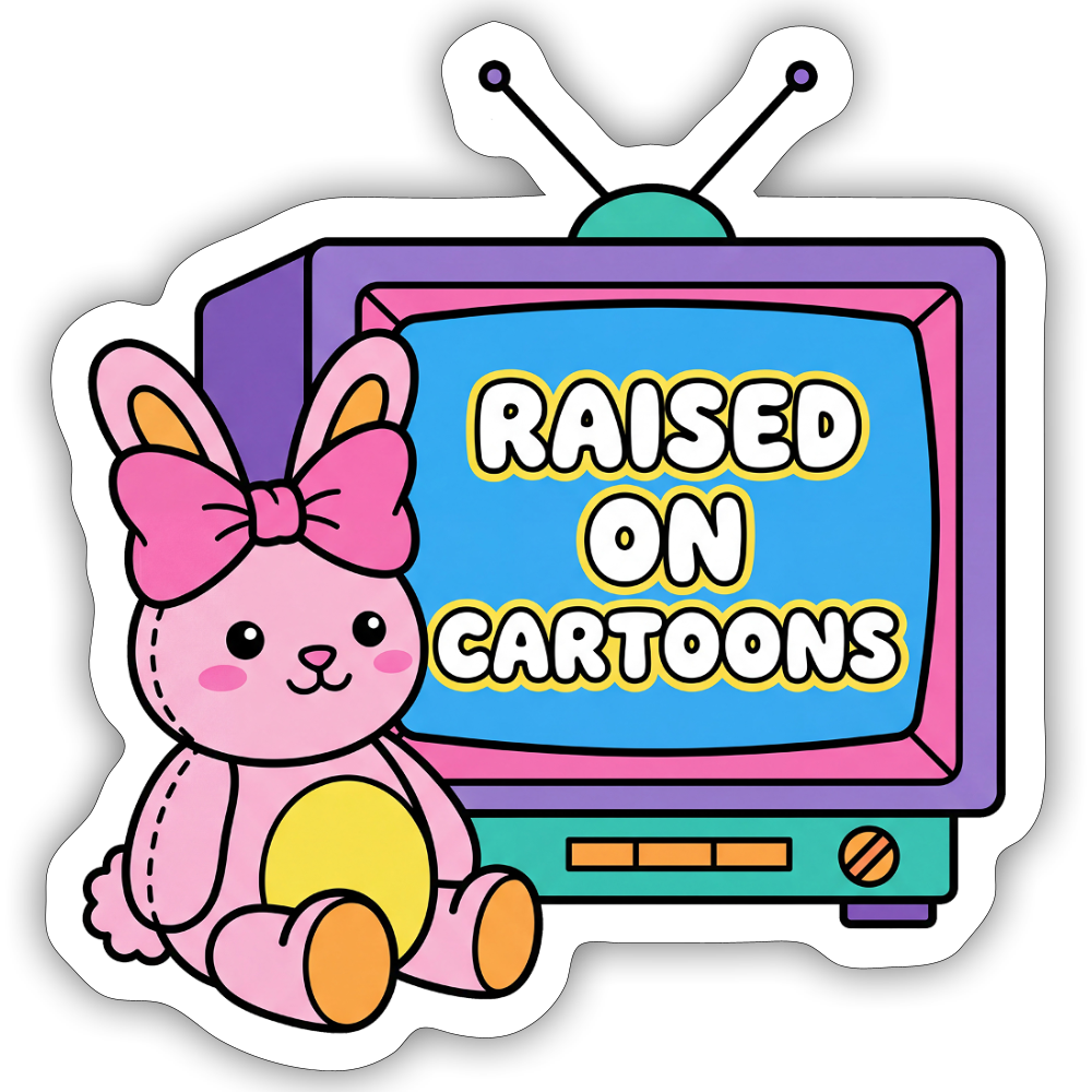 Raised On Cartoons Sticker - white matte