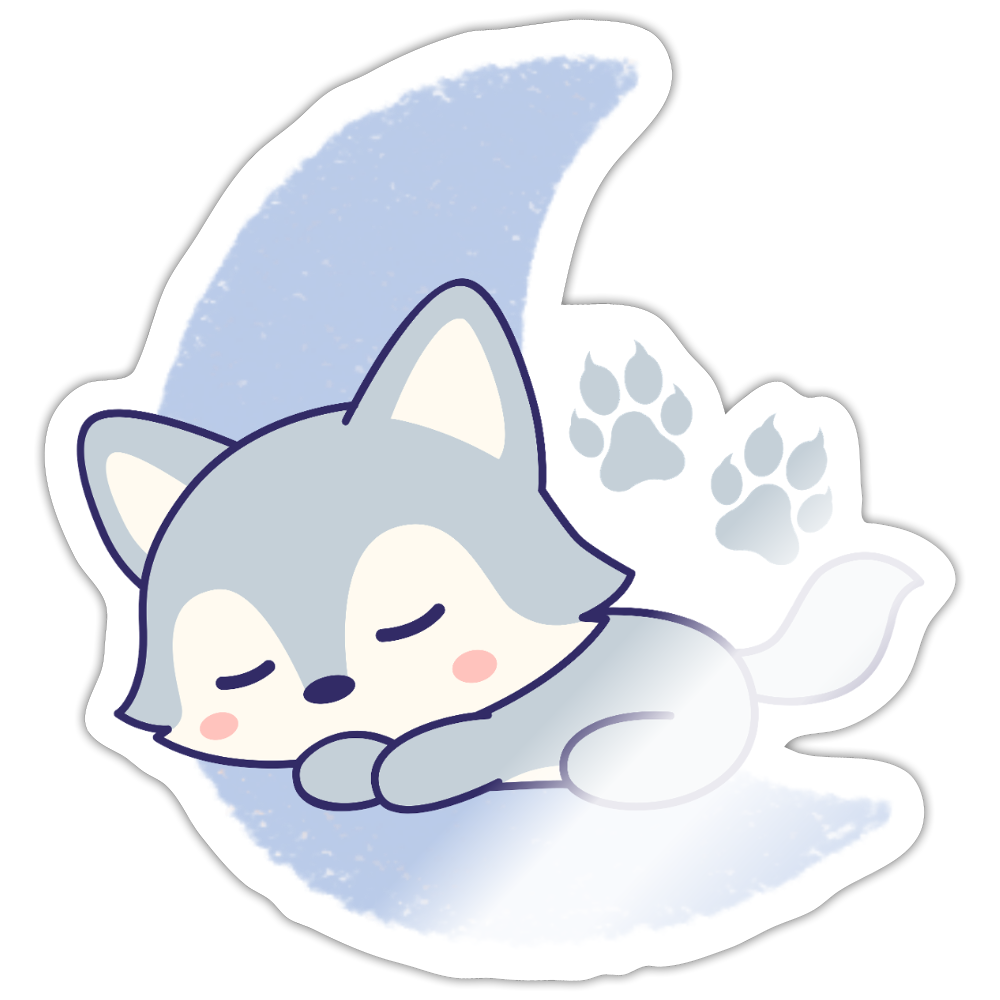 Sleepy Lil Wolf Moon Vinyl Sticker - white glossy