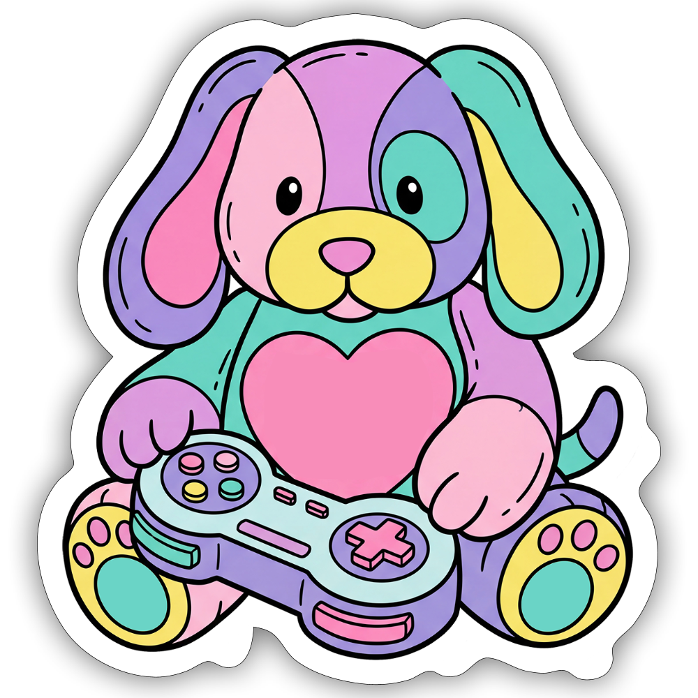Gamer Pup Plushie Sticker - white matte