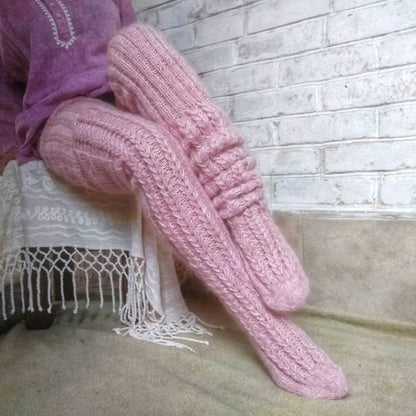 Pink Soft Solid Leg Warmers Twist Long Knee High