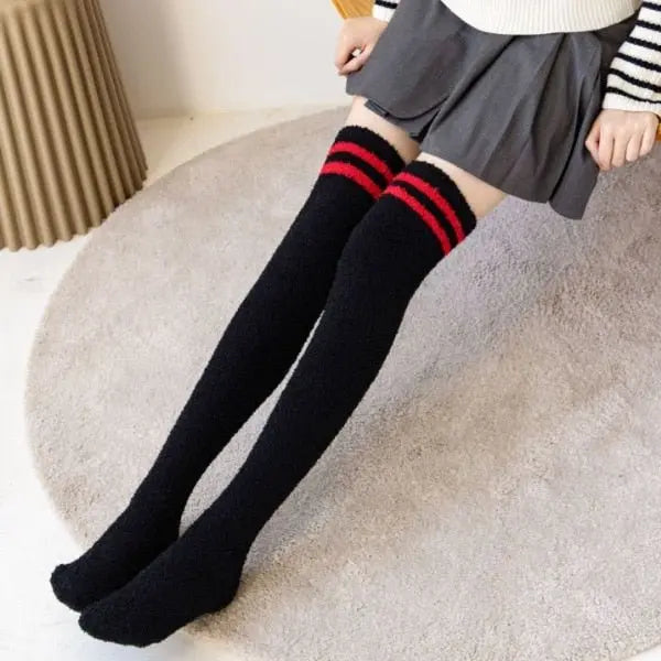 Soft Thick Fuzzy Thigh High Socks 14 One Size