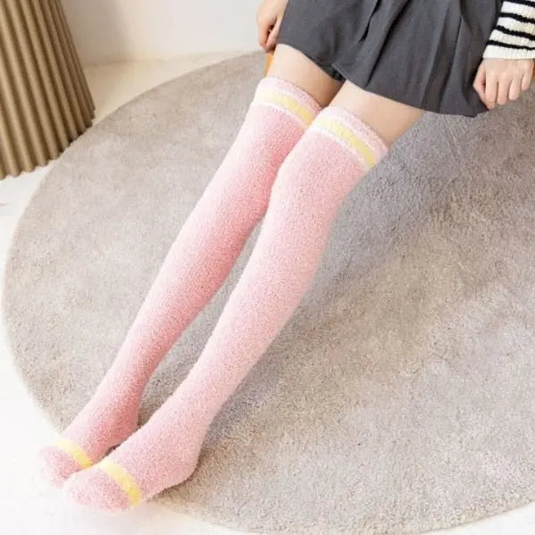 Soft Thick Fuzzy Thigh High Socks 16 One Size
