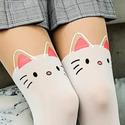 Kawaii Animal Kitty Stockings Pantyhose Beige One Size