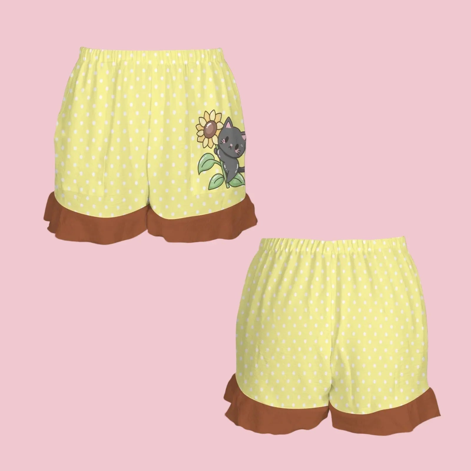 Sunflower Kitty Ruffle Shorts - Puppy's Aesthetics