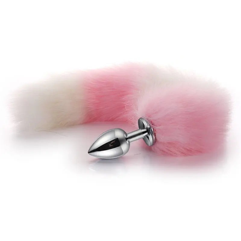 Kawaii Pink & Black Anal Tail (28 Colors) Pink White