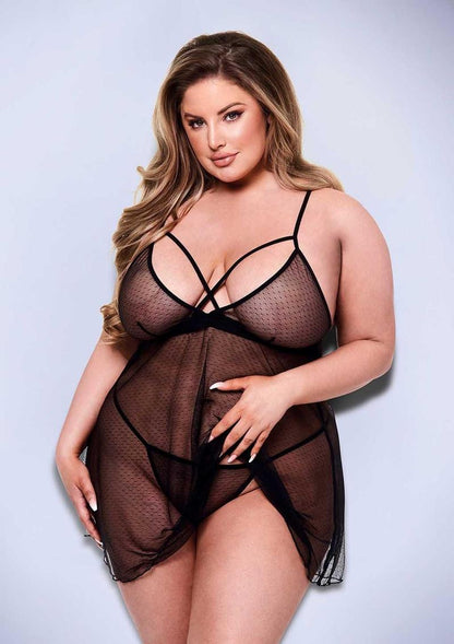 2 Pc Strappy Lace and Mesh Babydoll