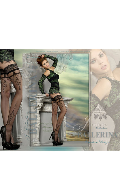 Hold Up Stockings with Faux Suspender and Lurex Detailing (Black)