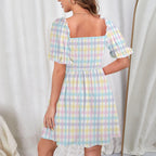 Pretty Unicorn Plaid Ruffle Dress