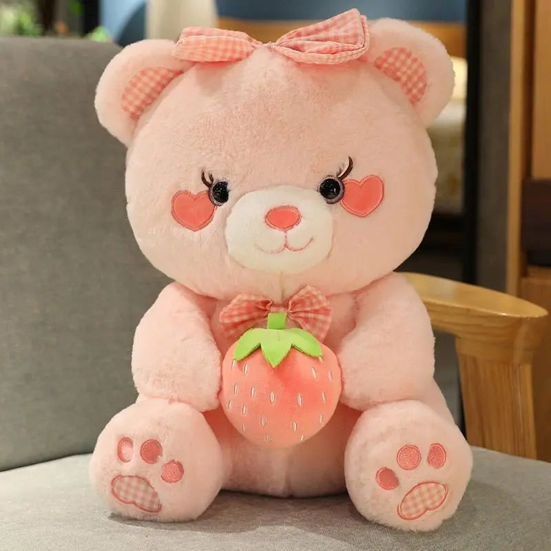 Soft Strawberry Teddy Bear Plushie Pink