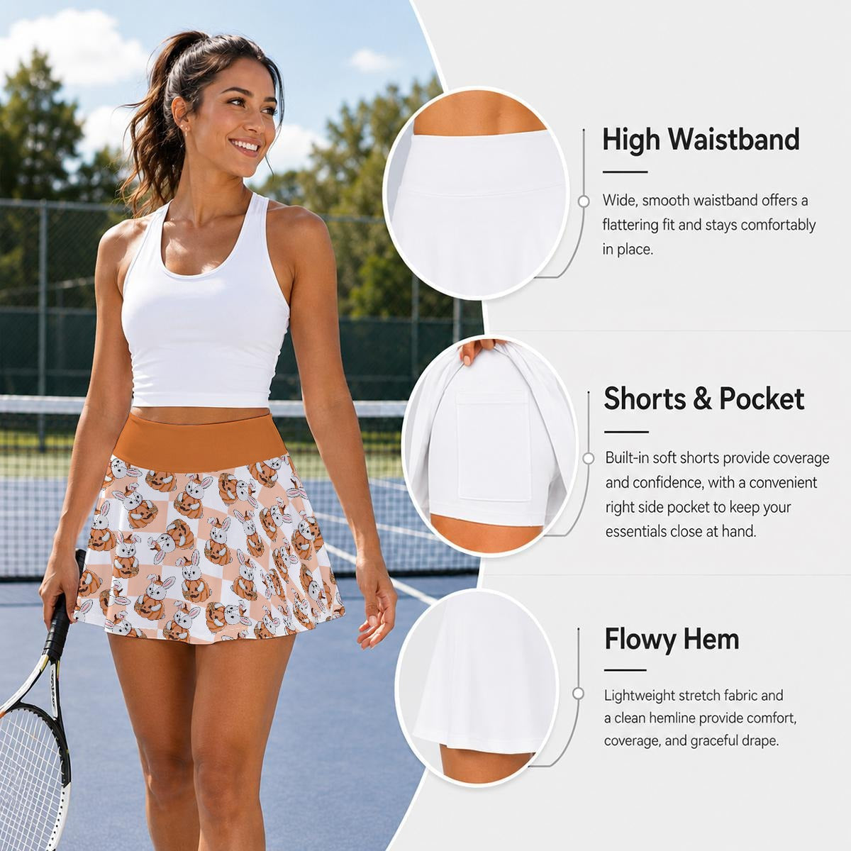 Pumpkin Patch Bunny Pleated Skort