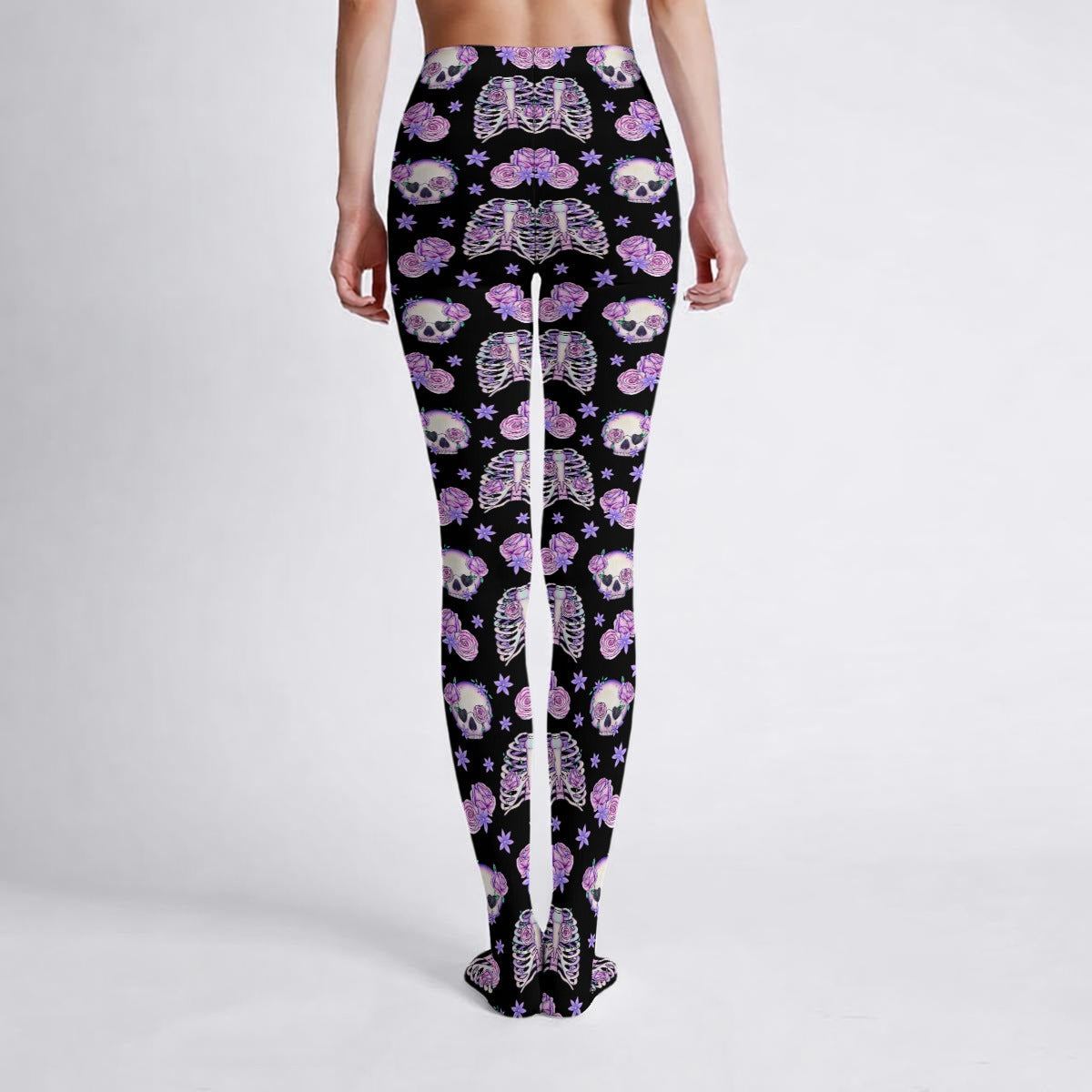 Pastel Goth Bones & Roses Stretch Tights