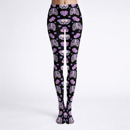 Pastel Goth Bones & Roses Stretch Tights
