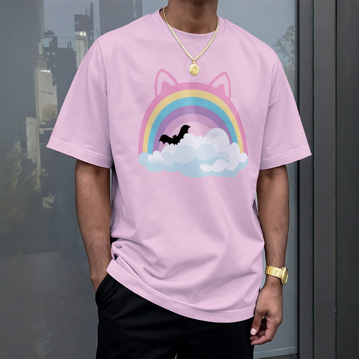 Pastel Bat Kitty Rainbow Play Tee