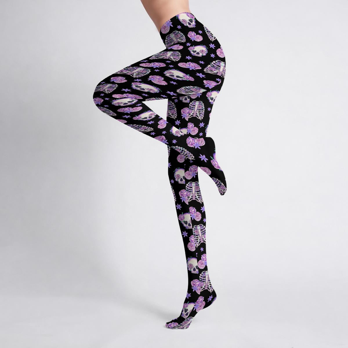 Pastel Goth Bones & Roses Stretch Tights