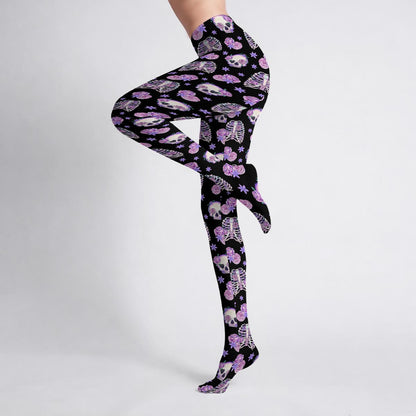 Pastel Goth Bones & Roses Stretch Tights