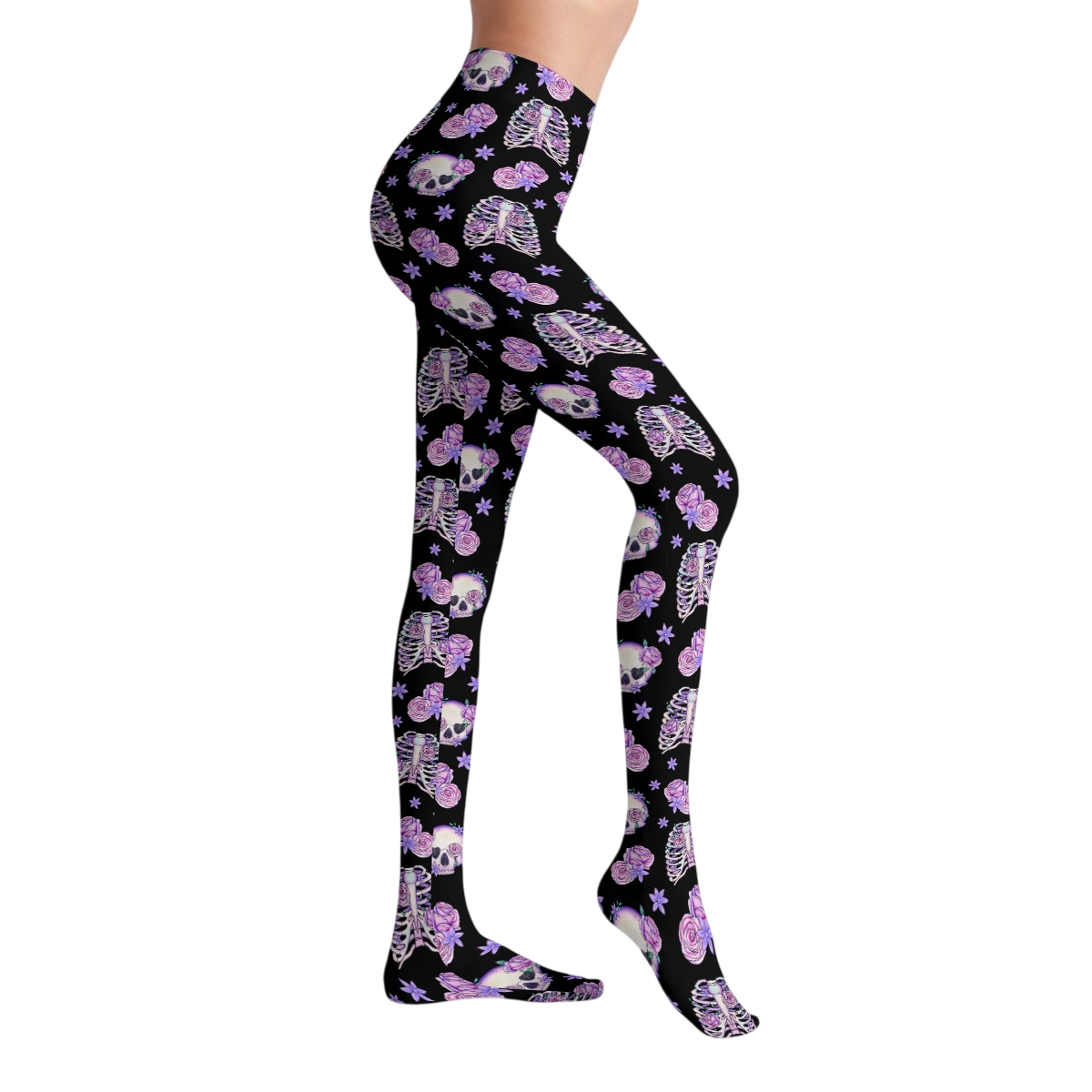 Pastel Goth Bones & Roses Stretch Tights