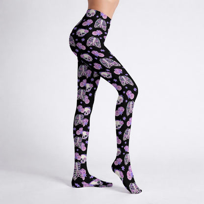 Pastel Goth Bones & Roses Stretch Tights