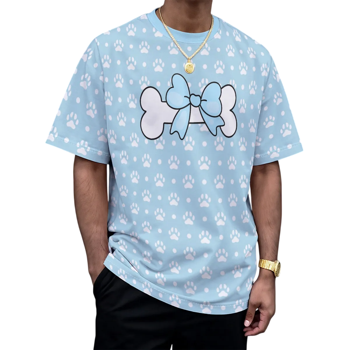Soft Baby Blue Paw Bow Play Tee
