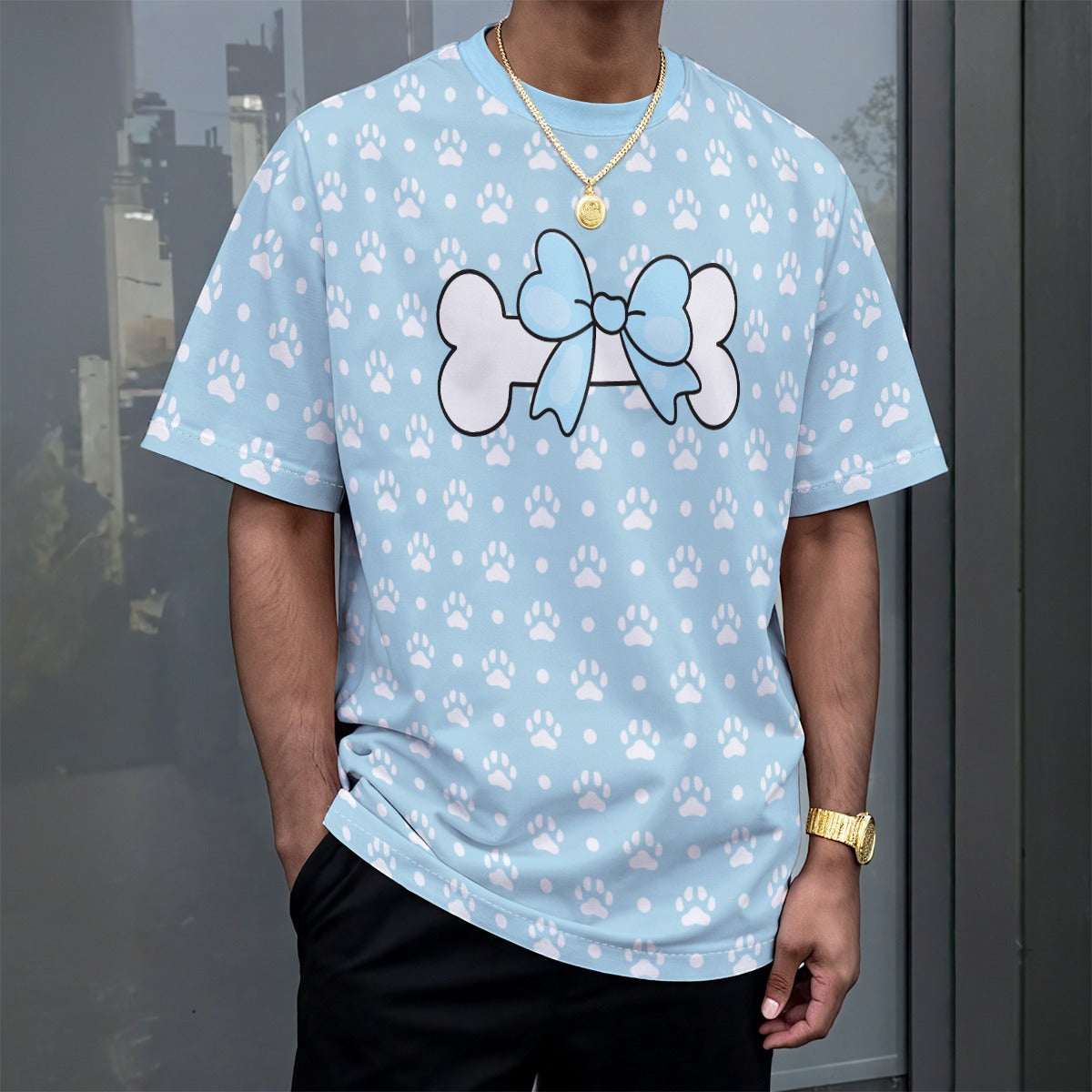 Soft Baby Blue Paw Bow Play Tee