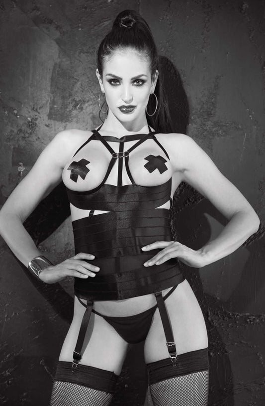 Open Bust Bustier with Strappy Detailing (Black)
