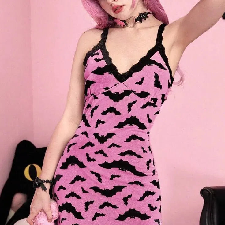 Sweet Pastel Pink Bat Lace Dress