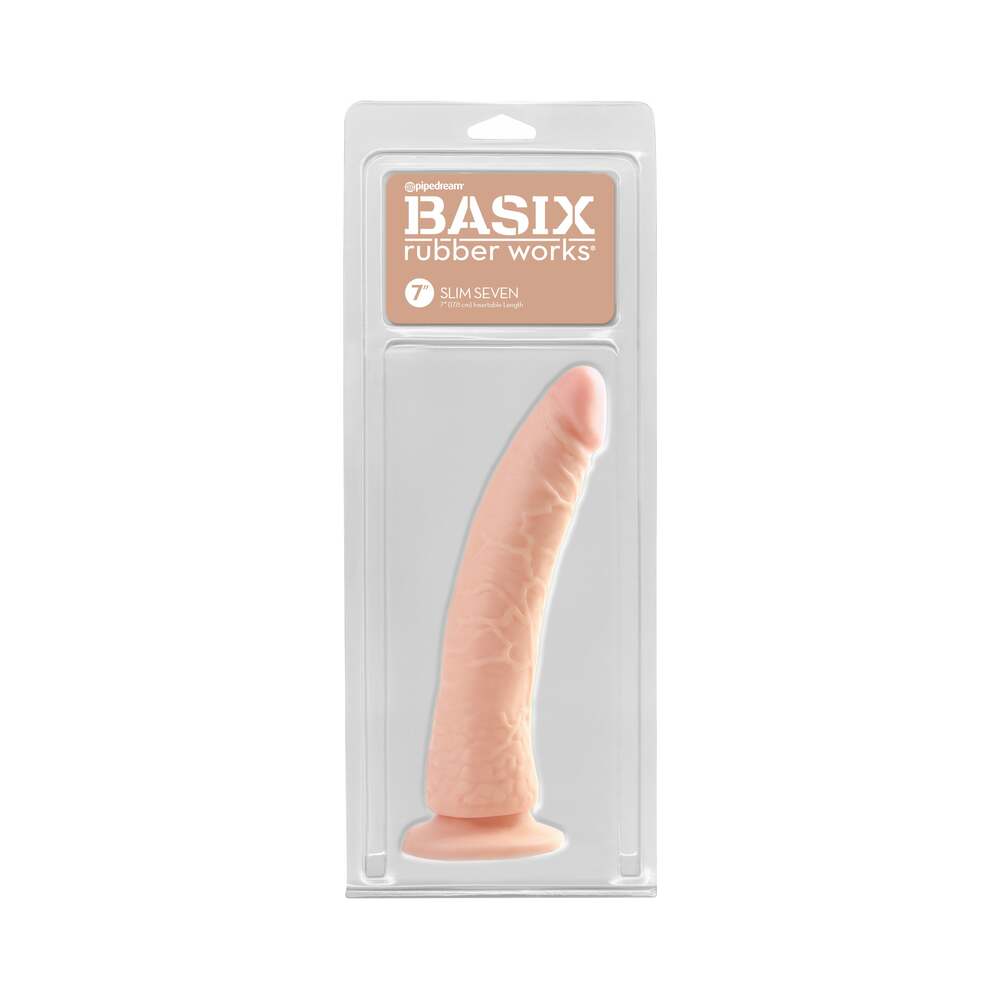 Basix Rubber Works Slim Seven 7 " Dildo With Suction Cup Beige