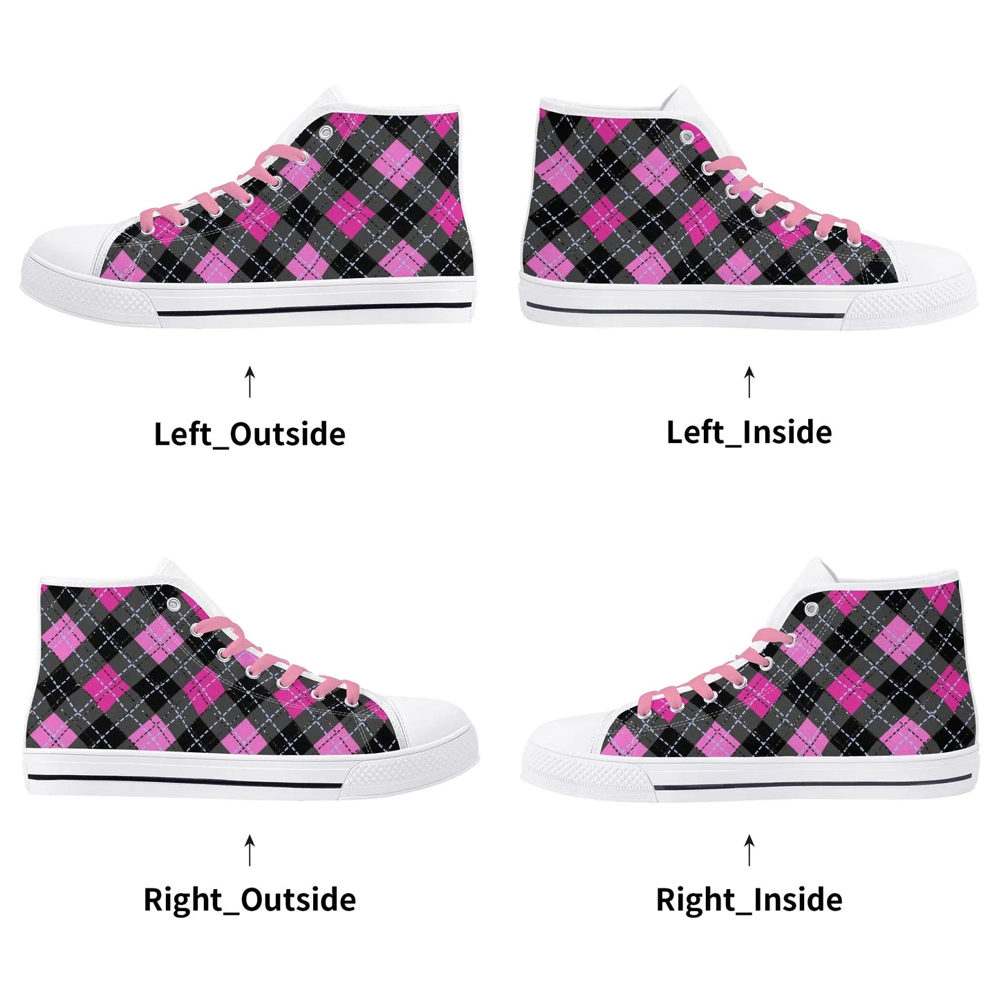 Pink Plaid Womens High Top Canvas Shoes - Image #9