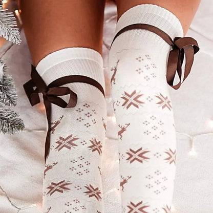 Christmas Bowknot Over-Knee Cozy Socks - Puppy's Aesthetics