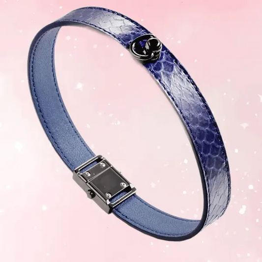 Snake Blue Leather BDSM Collar