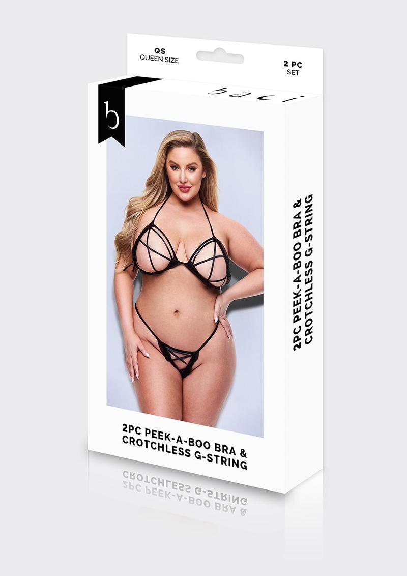 2pc Peek-A-Boo Bra and Crotchless G-String
