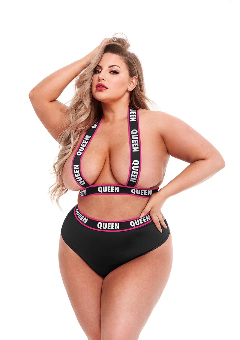 2pc Queen Bee Logo Elastic Booty Short