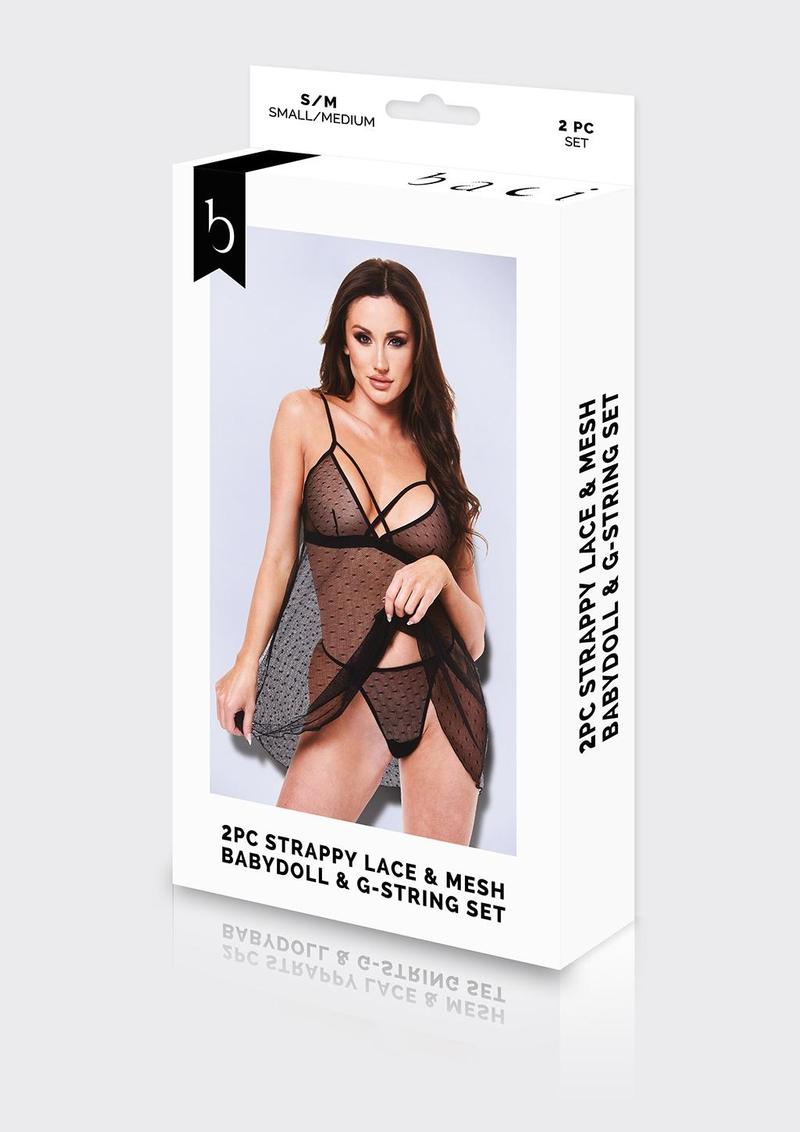 2pc Strappy Lace & Mesh Babydoll