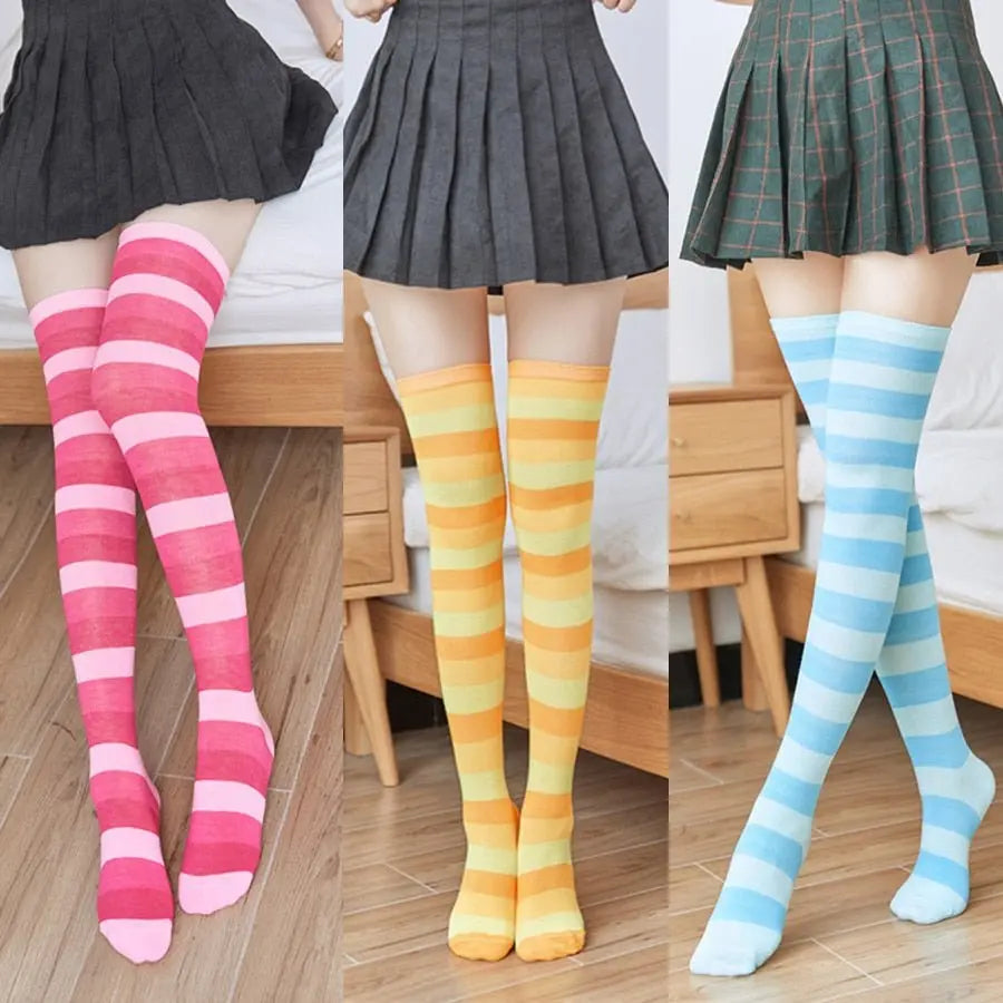 3 Pairs Stockings Colorful Stripes Over Knee Puppy's Aesthetics
