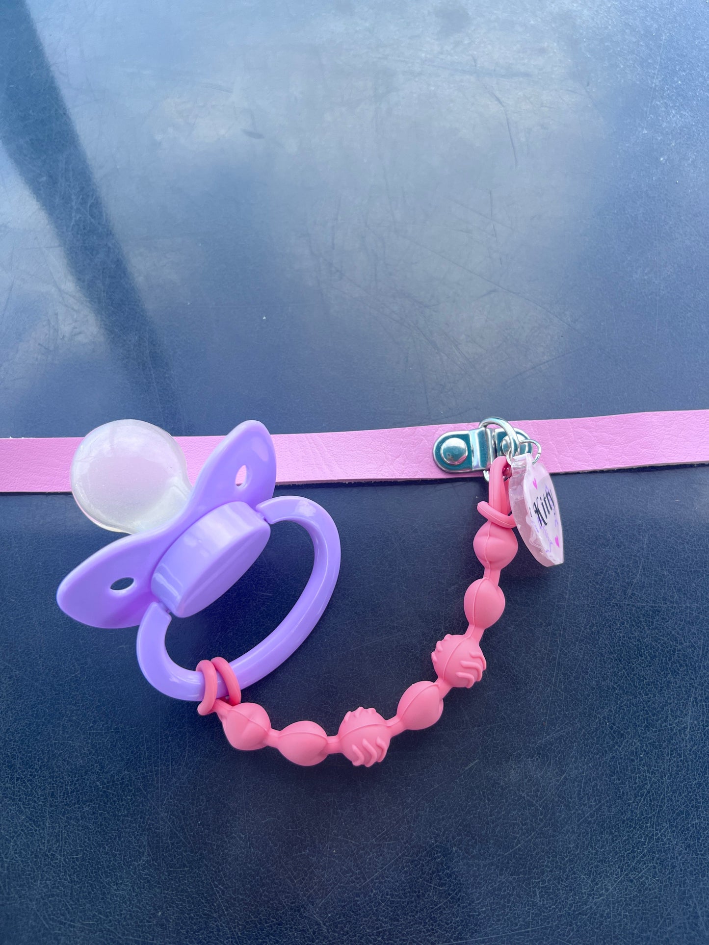 Adult Pacifier Kitty Pink Chewable Strap Collar