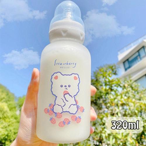 320ml Kawaii Strawberry Bear Glass Bottle Puppy's Aesthetics