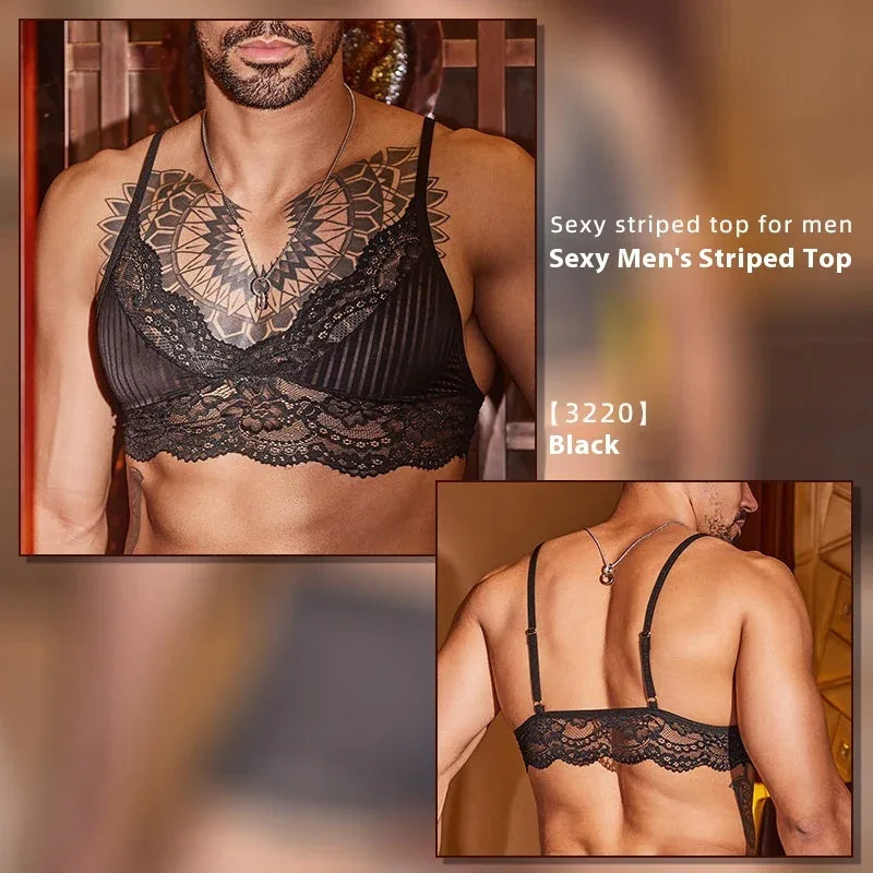 Lace Desire Men’s Striped Bra Set - Puppy's Aesthetics
