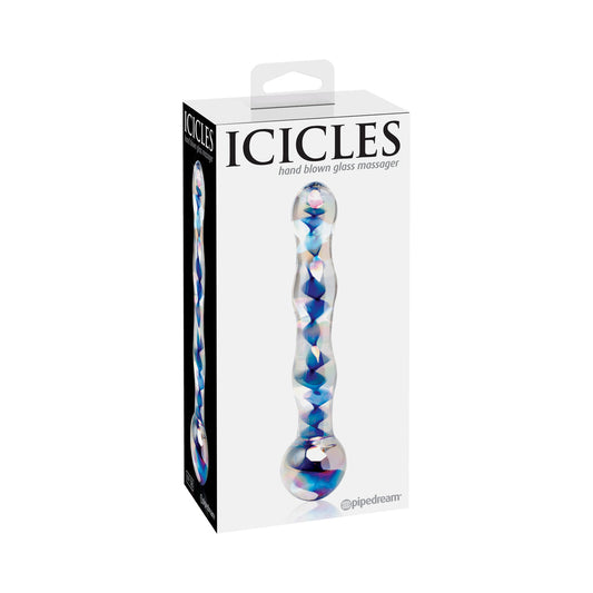 Icicles No. 8 Wavy 7 " Glass Dildo Blue/Clear