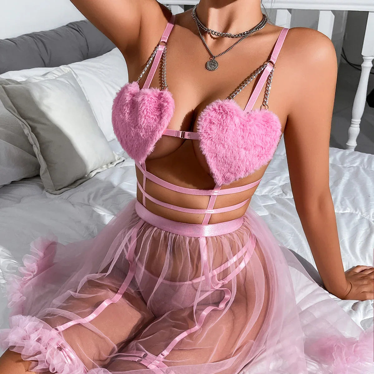 Fuzzy Heart Babydoll Set - Puppy's Aesthetics