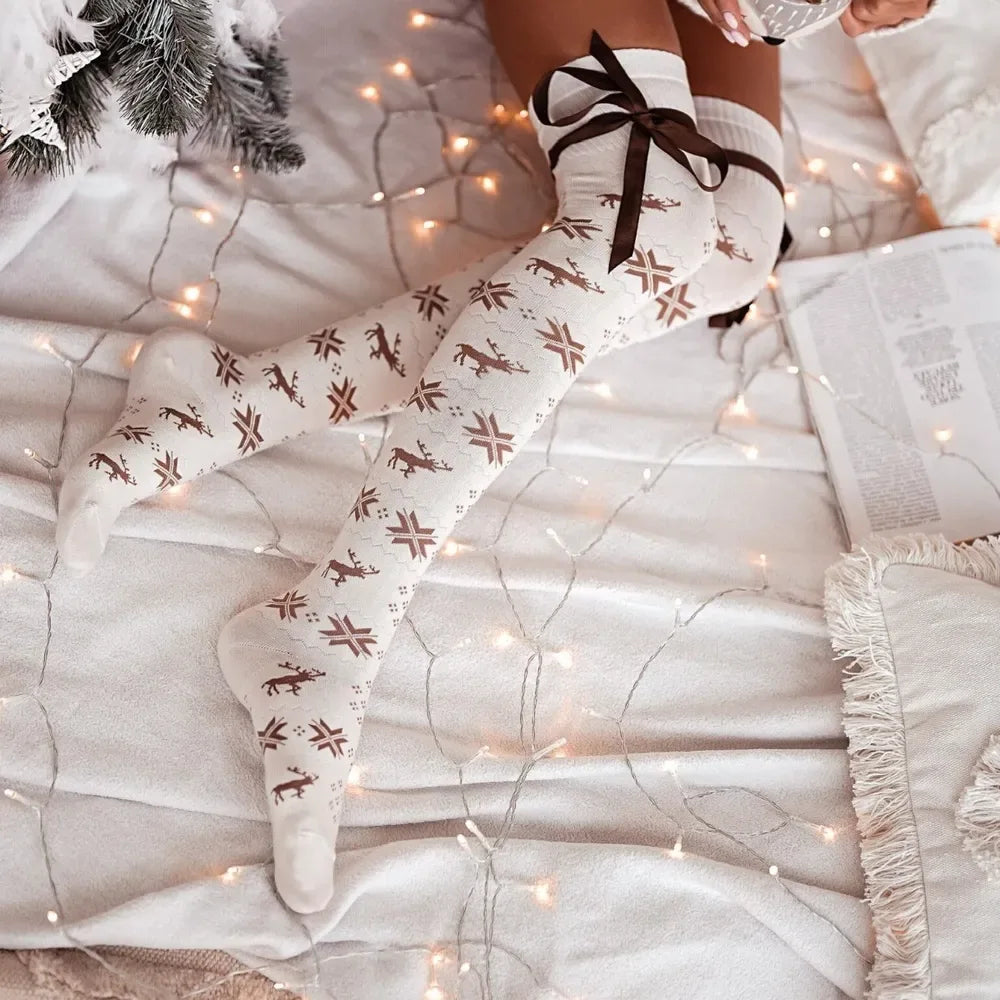 Christmas Bowknot Over-Knee Cozy Socks - Puppy's Aesthetics