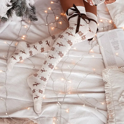 Christmas Bowknot Over-Knee Cozy Socks - Puppy's Aesthetics
