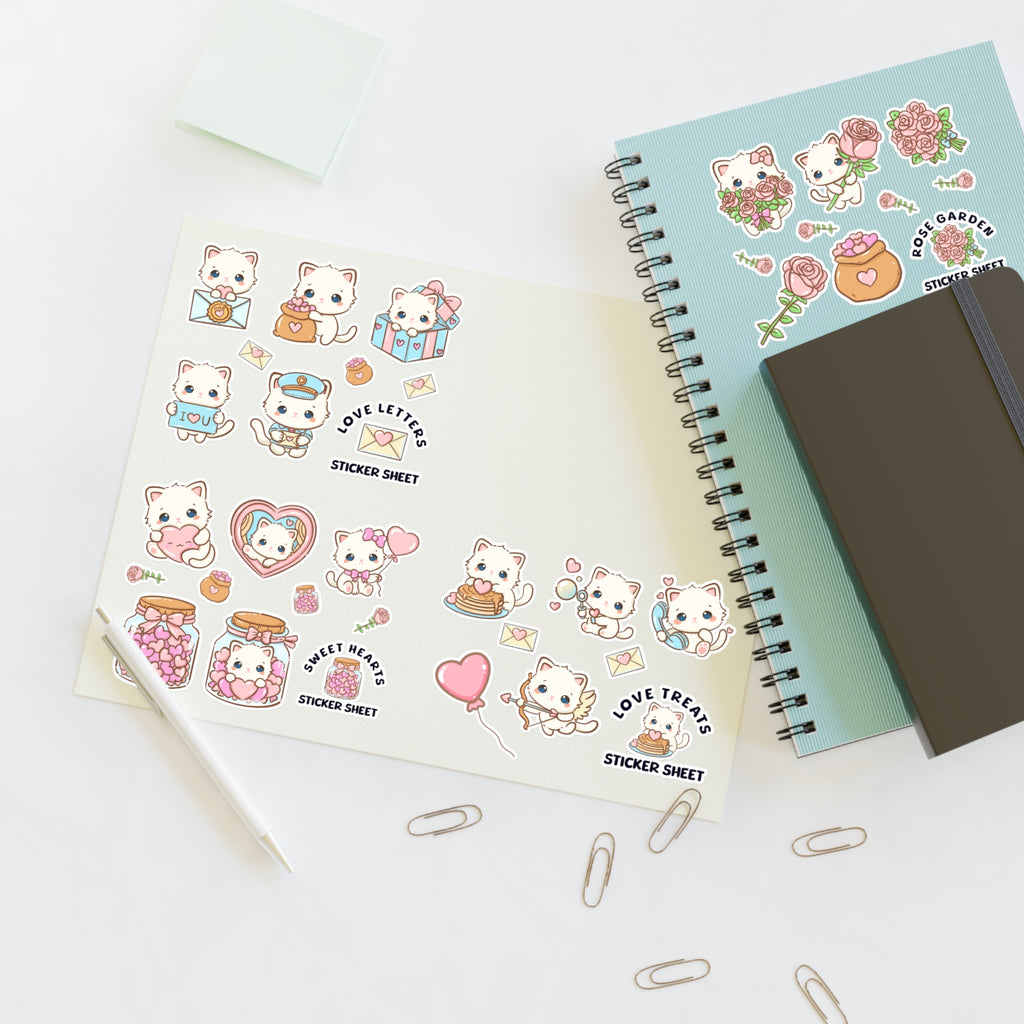 Kawaii Love & Treats Sticker Sheet - Puppy's Aesthetics