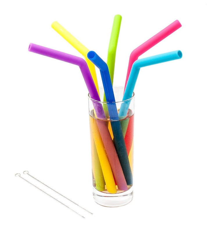 Sippy Sweeties – Reusable Rainbow Silicone Straw Set (6 Pack + Brush)