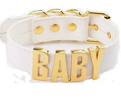 Kawaii 'Baby' Leather Collar Silver Plated