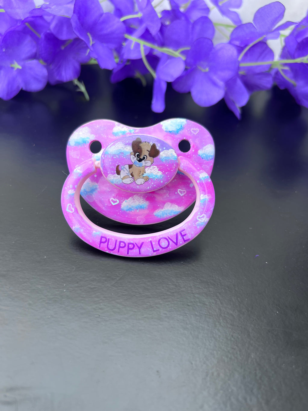 Hand Painted Adult Pacifier - Puppy Love