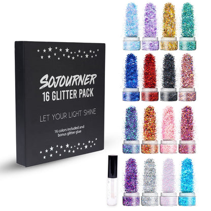 16 pack + 1 glitter glue Chunky Cosmetic Holographic Glitter