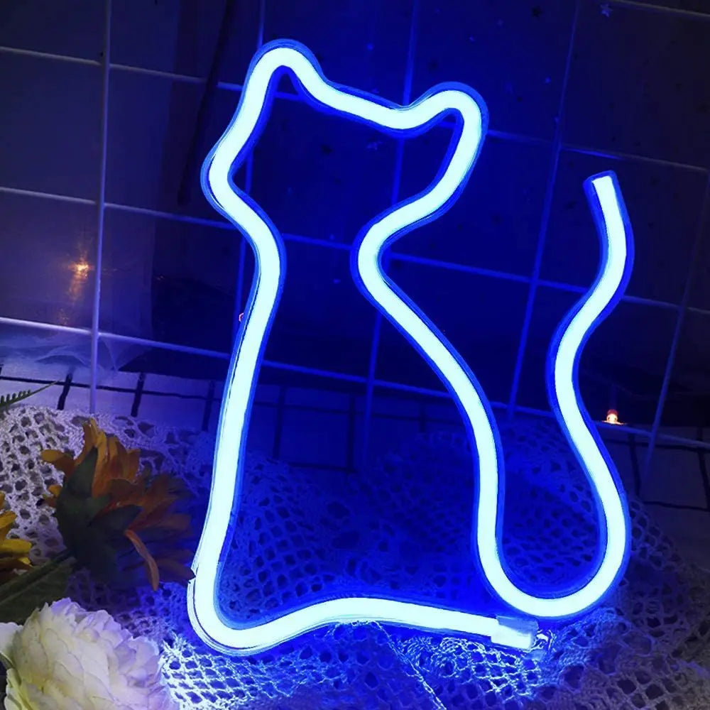 LED Cat Neon Sign cat blue