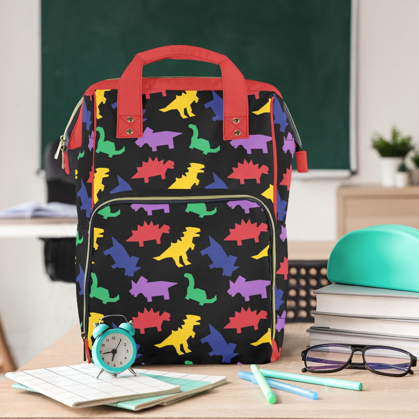 Colorful Lil Dinos Large Diaper Bag